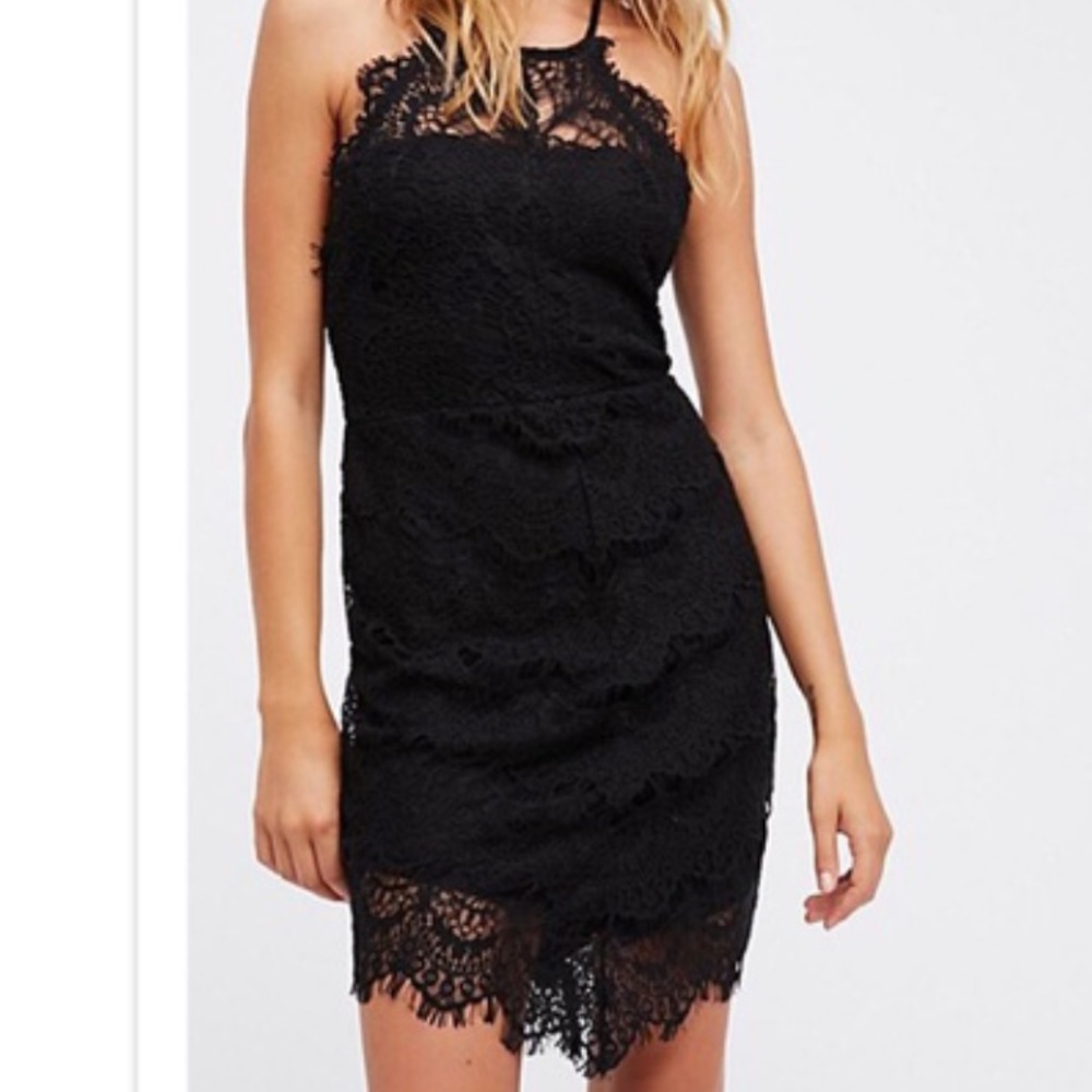 Free people black lace bodycon dress
